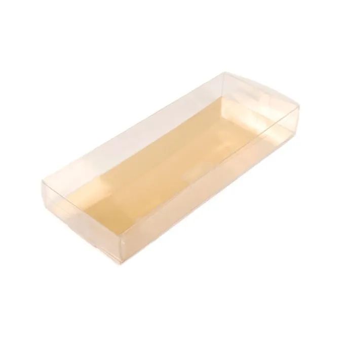 Base dorada para caja de plástico transparente para turrón 19,7 x 8,3 cm