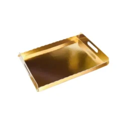 Base rectangular dorada con borde y asas 25 x 18 cm