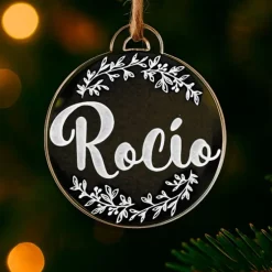 Bola personalizada grabada para árbol de Navidad - Guirnalda hojas