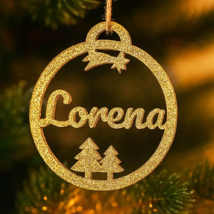 Bola personalizada para árbol de Navidad - Estrella fugaz y árboles