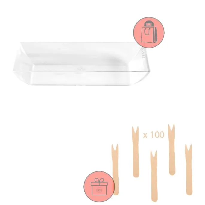 Boles rectángulo poliestireno aperitivos y postres (50) - Papstar + REGALO tenedores