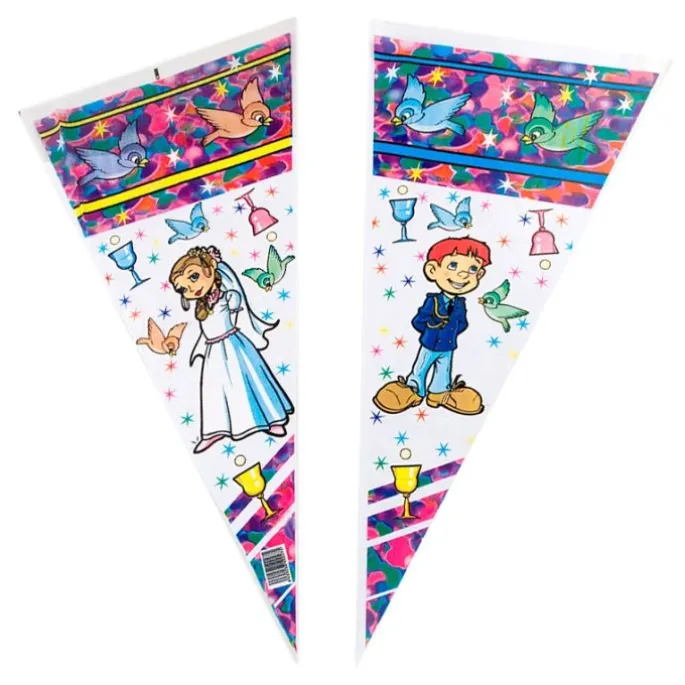 Bolsa con forma de cono para gominolas niños Comunión 49 cm - Mopec