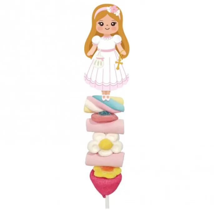 Brocheta de gominolas niña de Comunión rubia