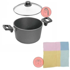 Cacerola antiadherente Titanium Nowo Inducción alta con tapa 24 cm - Aluminio fundido - Woll + REGALO paño