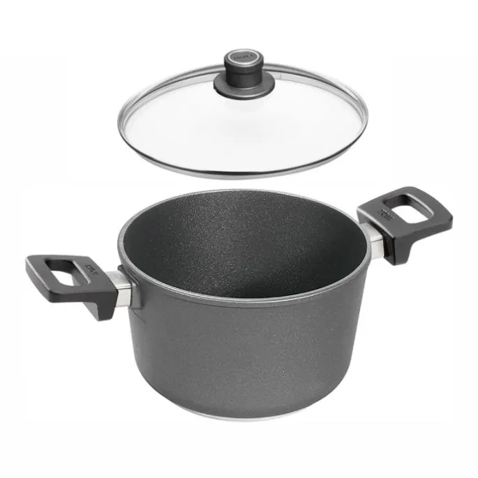 Cacerola antiadherente Titanium Nowo Inducción alta con tapa 24 cm - Aluminio fundido - Woll + REGALO paño