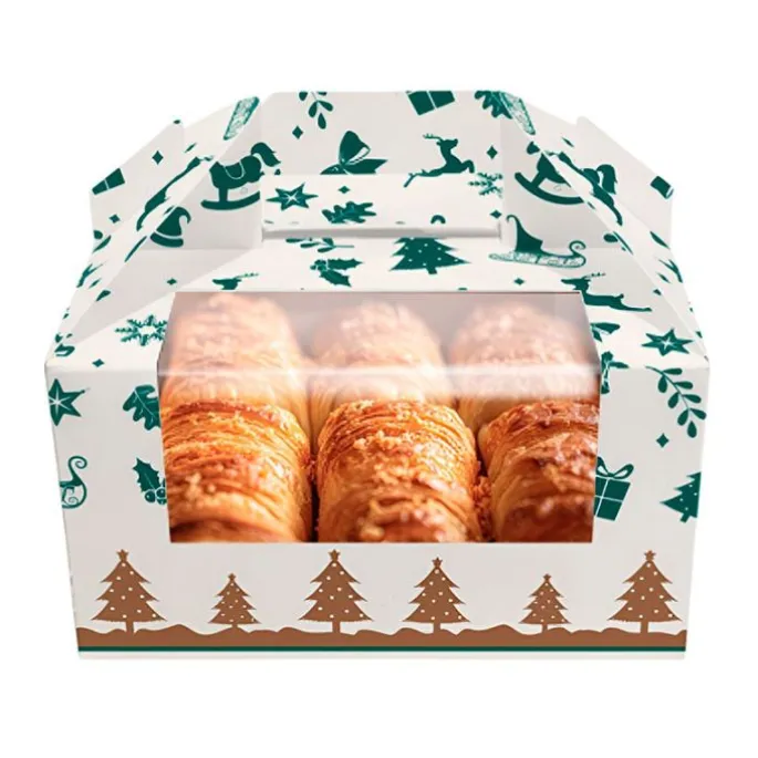Caja con asa y ventana para dulces o galletas Picnic Navidad 18 x 15,5 x 10 cm