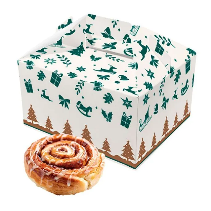 Caja con asa y ventana para dulces o galletas Picnic Navidad 18 x 15,5 x 10 cm