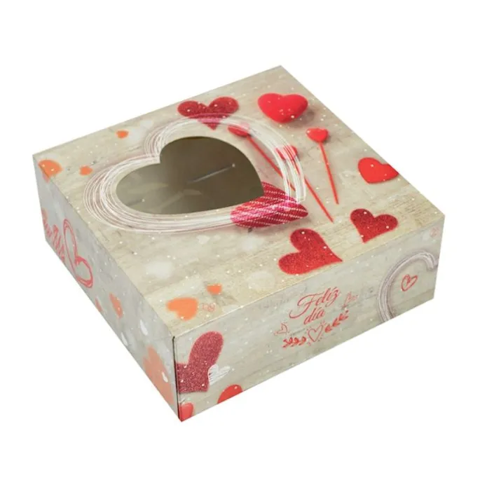 Caja con ventana corazones San Valentín o Día de la Madre 20 x 20 x 8 cm