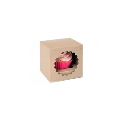 Caja 1 cupcake kraft con ventana ECO-LINE 9 x 9 x 9 cm - House of Marie
