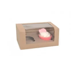 Caja 2 cupcakes kraft con ventana ECO-LINE 18,5 x 9,5 x 9 cm - House of Marie