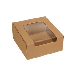 Caja kraft con ventana para dulces o galletas 10 x 10 x 4 cm