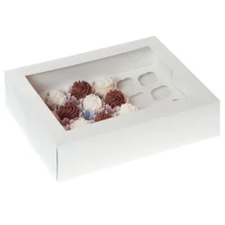 Caja 24 mini cupcakes blanca con ventana 34 x 25 x 9 cm - House of Marie