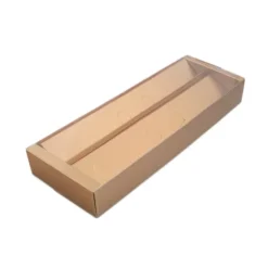 Caja para 12 bombones dorada con tapa transparente 26 cm