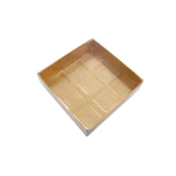 Caja para 9 bombones dorada con tapa y alveolos 12,5 cm