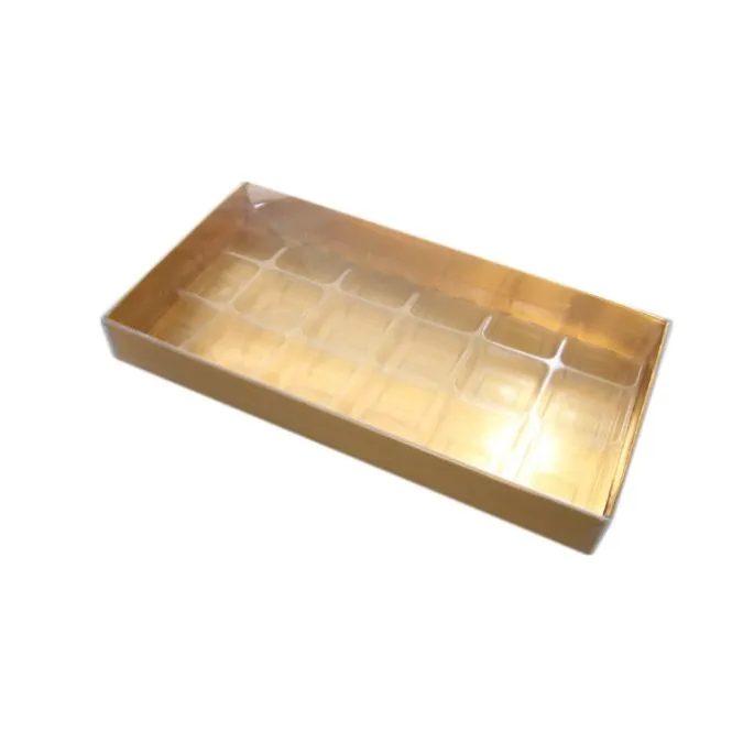 Caja para 18 bombones dorada con tapa y alveolos 24,5 cm