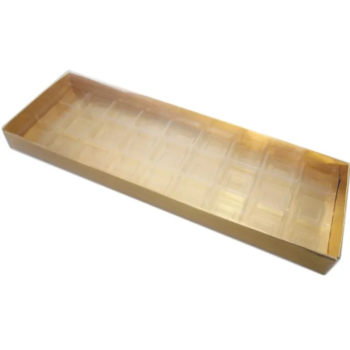 Caja para 27 bombones dorada con tapa y alveolos 36,5 cm