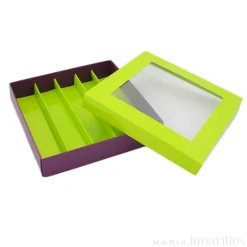 Caja para bombones verde y púrpura