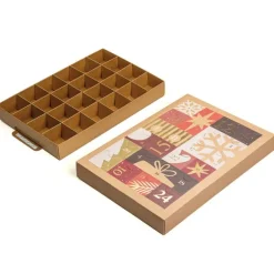 Caja para calendario de adviento Kraft y roja Números Navidad