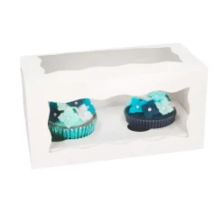 Caja para 2 cupcakes blanca con ventana 20,3 x 10 x 10 cm - Funcakes