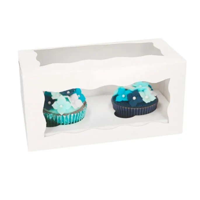 Caja para 2 cupcakes blanca con ventana 20,3 x 10 x 10 cm - Funcakes