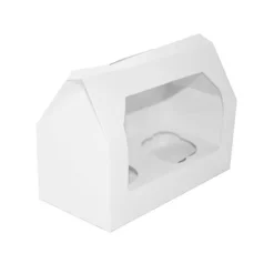 Caja para 2 cupcakes blanca con ventana y forma triangular 18,5 x 9 x 12 cm