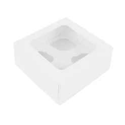 Caja para 4 cupcakes blanca con ventana 17,5 x 17,5 x 7,5 cm
