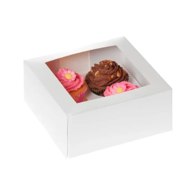 Caja para 4 cupcakes blanca con ventana 18 x 18 x 9 cm - House of Marie