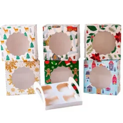 Caja para 4 cupcakes con ventana Adornos navideños 17,5 x 17,5 x 8 cm - Decora