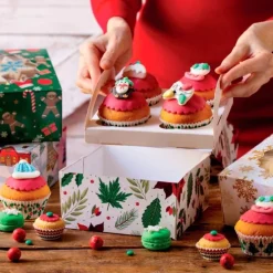 Caja para 4 cupcakes con ventana Adornos navideños 17,5 x 17,5 x 8 cm - Decora