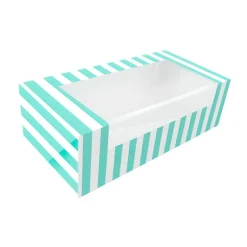 Caja para donuts rayas azul turquesa 18 x 9 x 5 cm - Pastkolor