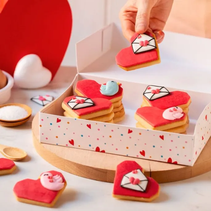 Caja para dulces o galletas corazones San Valentín 23,5 x 16 x 5 cm - Decora