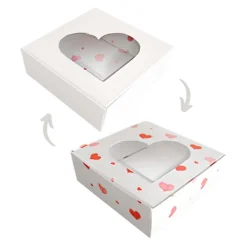 Caja para galletas reversible blanca-corazones 10 x 10 x 3,5 cm - Pastkolor