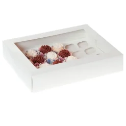 Caja para 24 mini cupcakes blanca con ventana 33 x 24 x 7,5 cm