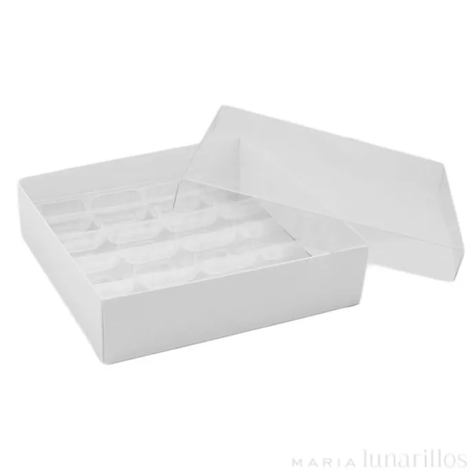 Caja para 20 mini macarons con soporte