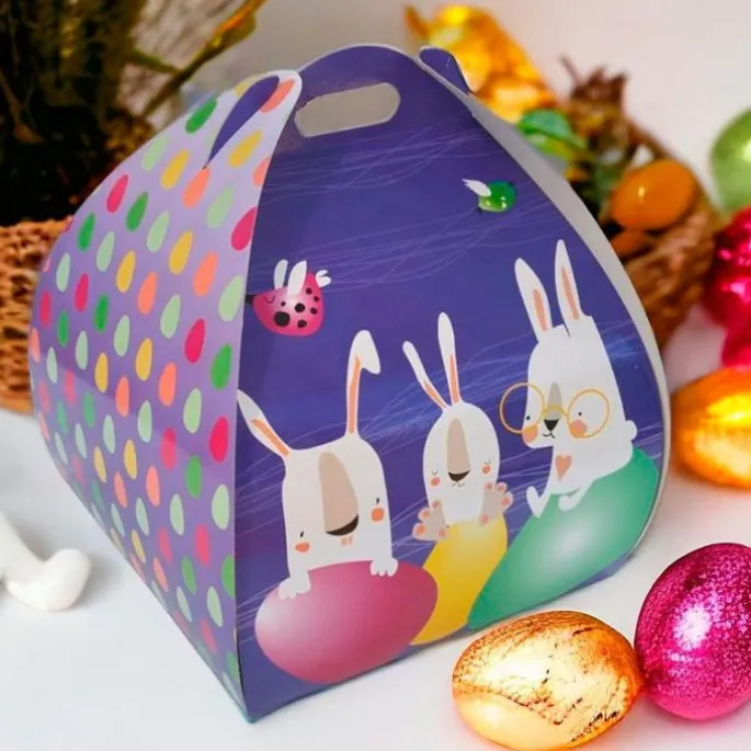 Caja para monas de Pascua morada conejitos 28 x 28 x 35 cm