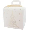 Caja para panettone blanca con árbol y estrellas doradas 20 cm