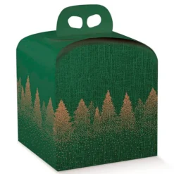 Caja para panettone verde árboles de Navidad 20 cm