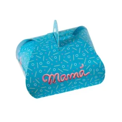 Caja para tarta azul con asa Mamá 20 x 20 x 10 cm