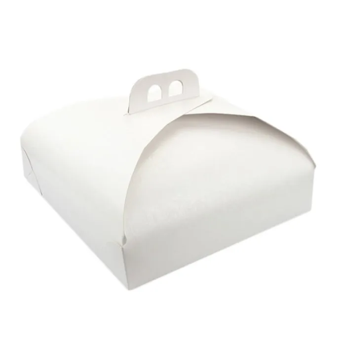 Caja para tarta blanca con asa 28 x 28 x 14 cm