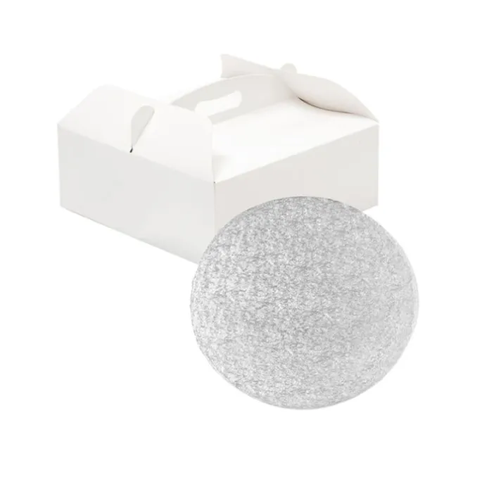 Caja para tarta blanca con asa y cake drum 23 x 23 x 10 cm - Decora