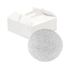 Caja para tarta blanca con asa y cake drum 26 x 26 x 10 cm - Decora