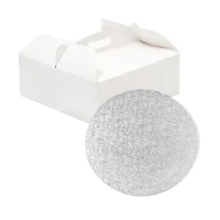 Caja para tarta blanca con asa y cake drum 28,5 x 28,5 x 10 cm - Decora