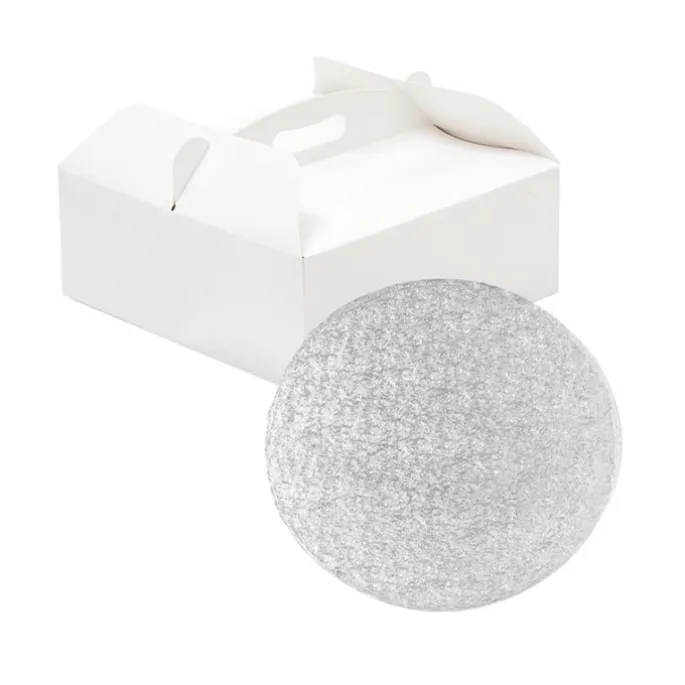 Caja para tarta blanca con asa y cake drum 28,5 x 28,5 x 10 cm - Decora