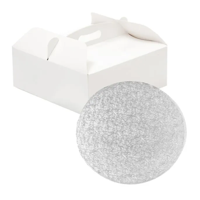Caja para tarta blanca con asa y cake drum 31 x 31 x 12 cm - Decora