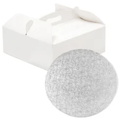 Caja para tarta blanca con asa y cake drum 36 x 36 x 12 cm - Decora