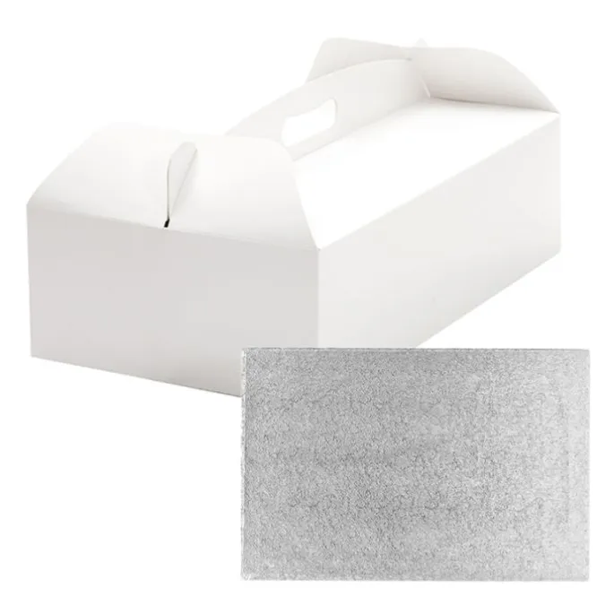 Caja para tarta blanca con asa y cake drum 31 x 16 x 12 cm - Decora