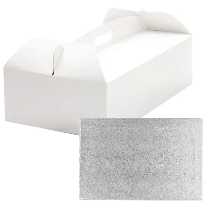 Caja para tarta blanca con asa y cake drum 36 x 21 x 12 cm - Decora