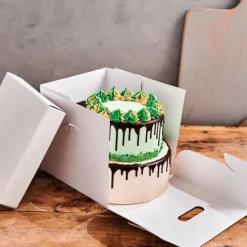 Caja para tarta blanca con tapa y asas 25,5 x 25,5 x 25 cm - Funcakes