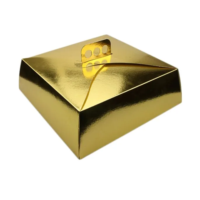 Caja para tarta dorada metalizada con asa 24 x 24 x 10 cm