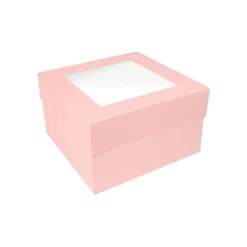 Caja para tarta rosa bebé con ventana 20,3 x 20,3 x 15,2 cm
